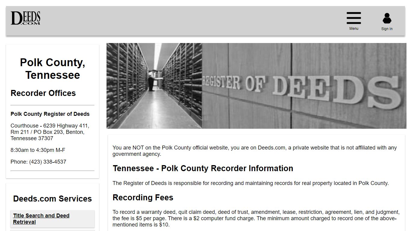 Polk County Recorder Information Tennessee - Deeds.com